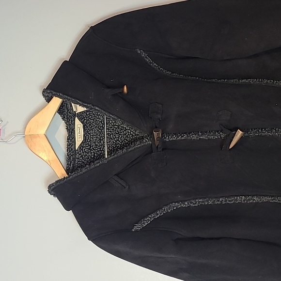 LL Bean Womens Black Duffle Coat Vintage Sherpa Y2K Winter Barn Size Medium 90s - Picture 3 of 10